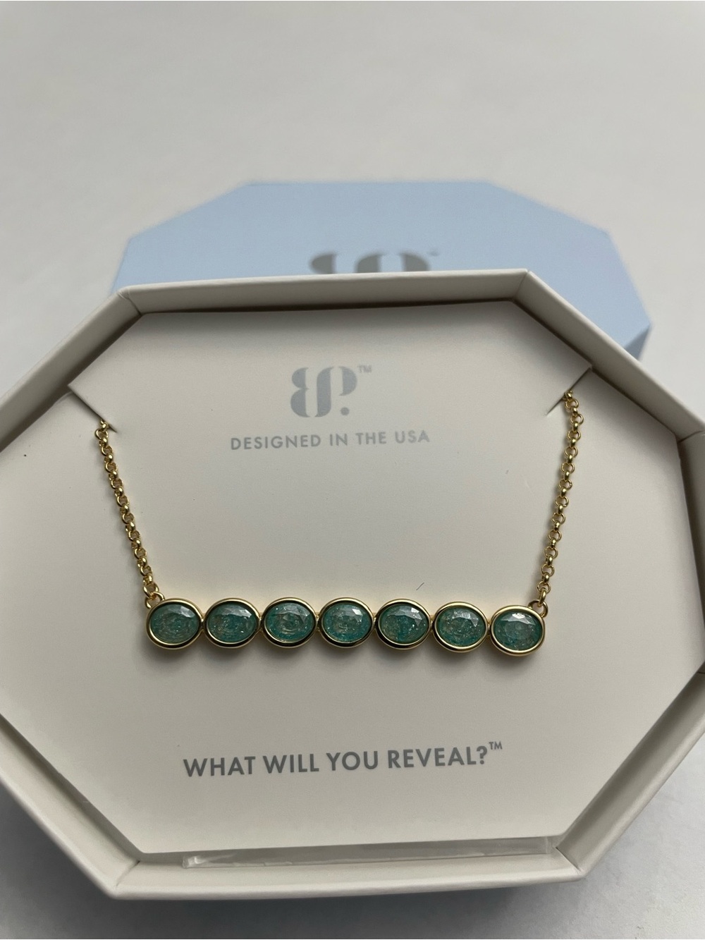 Bomb Party Necklace NK46198 “The Trace That Sparked” Gold/Blue Ice Crystal NIB